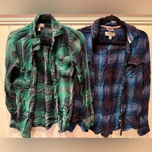 TRIPLE FIVE SOUL Pair Size Small Green Blue Plaid Shirts Hip Hop Dance C…